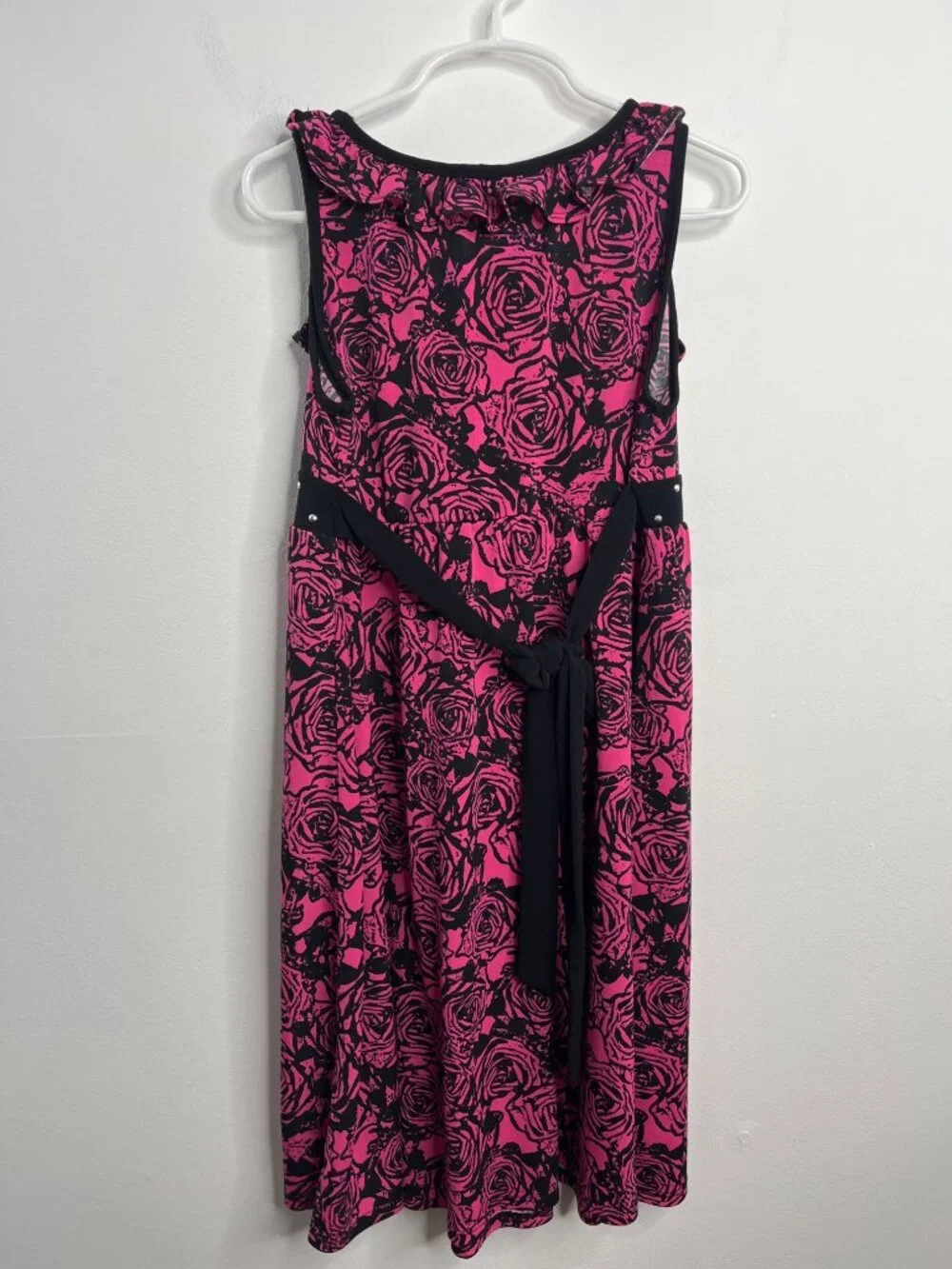 Justice Girls Size 12 Pink Black Floral Sleeveless Ruffle Dress